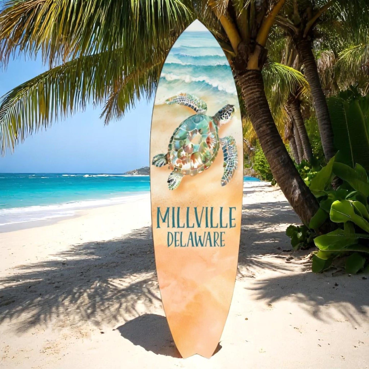 Millville Delaware Surfboard Wall Art – Nautical Beach House Decor, Outdoor Coastal Sign, Weatherproof PVC Surfboard for Porch or Patio