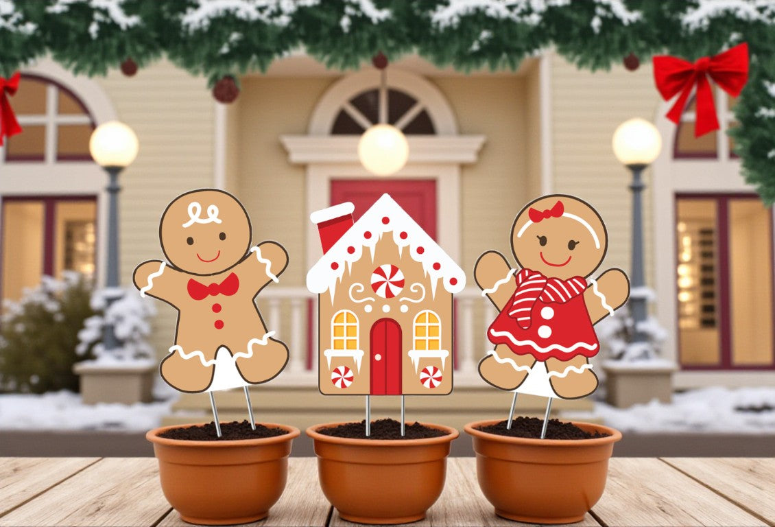 Gingerbread Yard Stakes Set: PVC Christmas Outdoor Decor