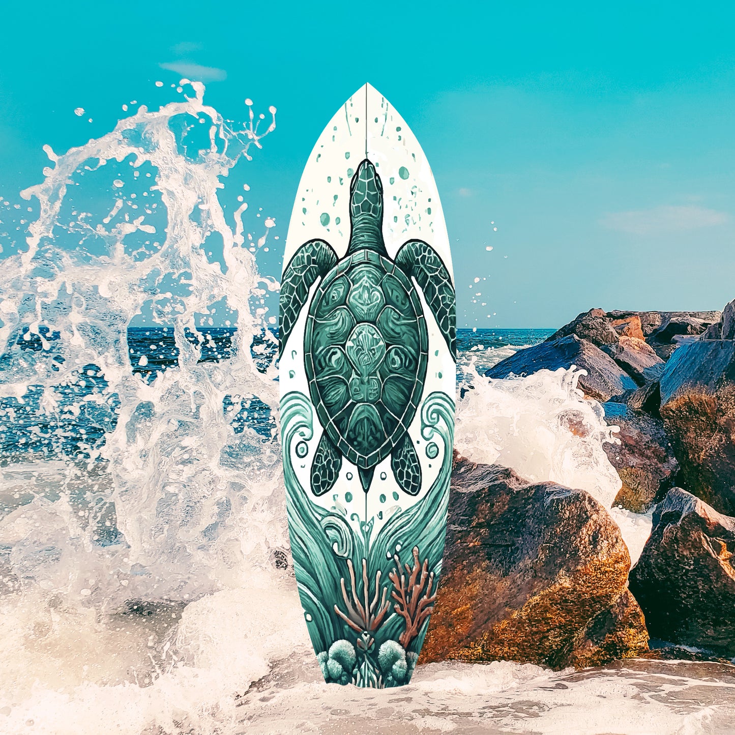 Outdoor Decorative Turtle Surfboard Wall Art, PVC, Weather Resistant, Surfboard Sign