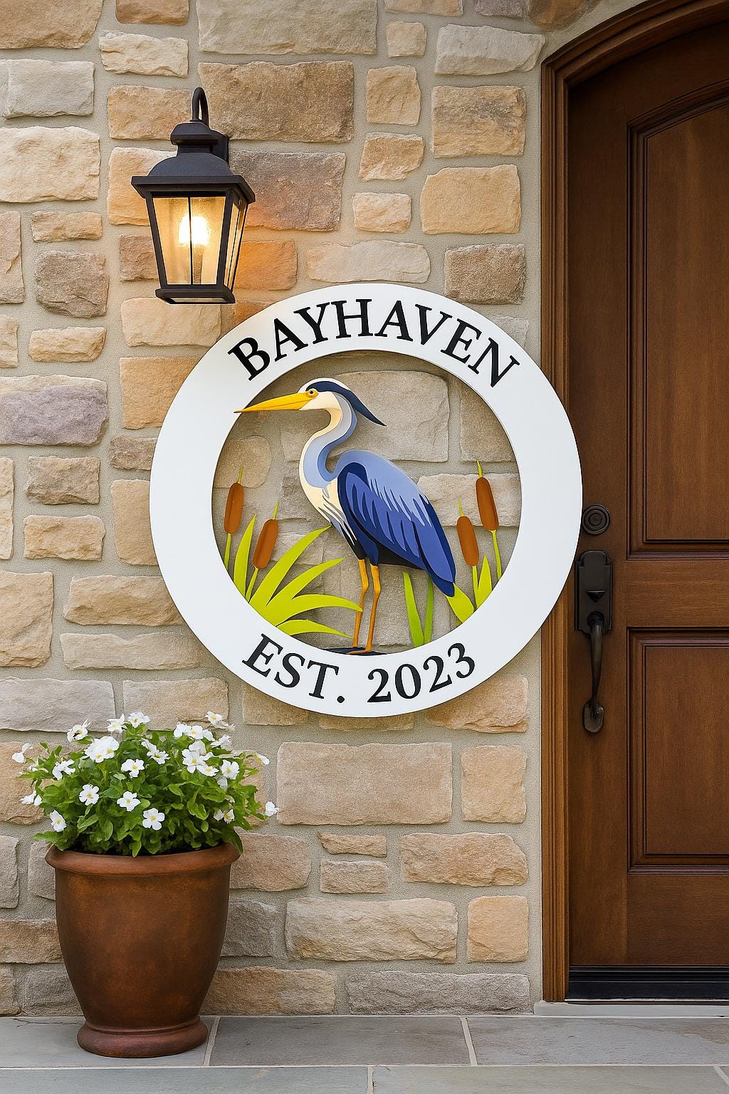 Custom 36” Heron Egret Sign – Coastal Outdoor Wall Art for Beach House, Porch or Cottage – Weatherproof PVC, Beach Decor, Porch Patio