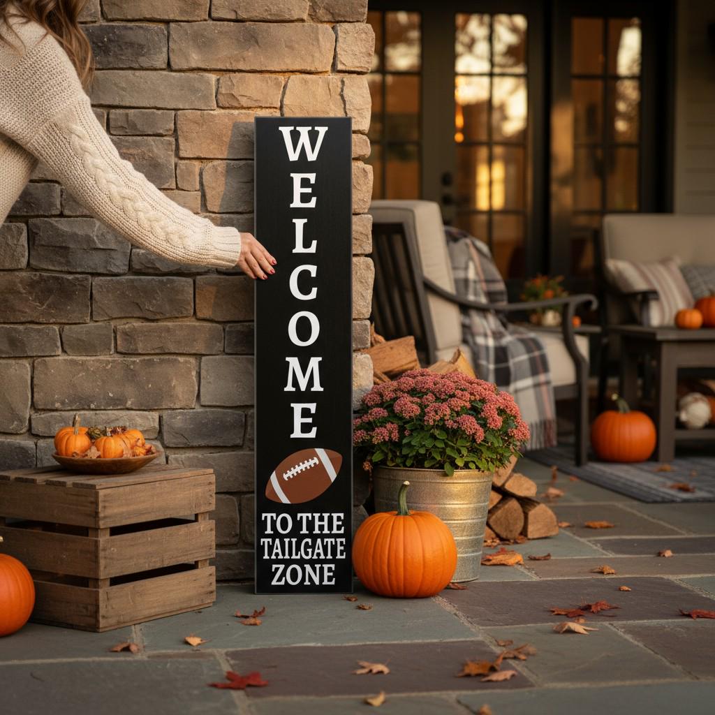 Tailgate Zone Sign: Football Porch Leaner - Game Day Decor