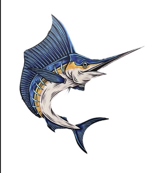 Outdoor Marlin Fish Sign, Marlin Wall Decor, Weather Resistant, Stunning Fishing Decoration, Fully Printed PVC, 3 Foot