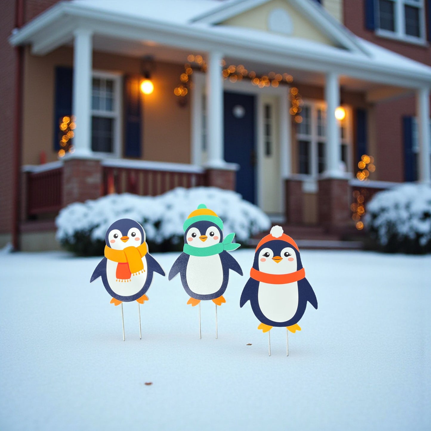 Christmas Penguins Yard Signs Set of 3 - Outdoor PVC Holiday Decorations with Stakes – Fun Yard Décor