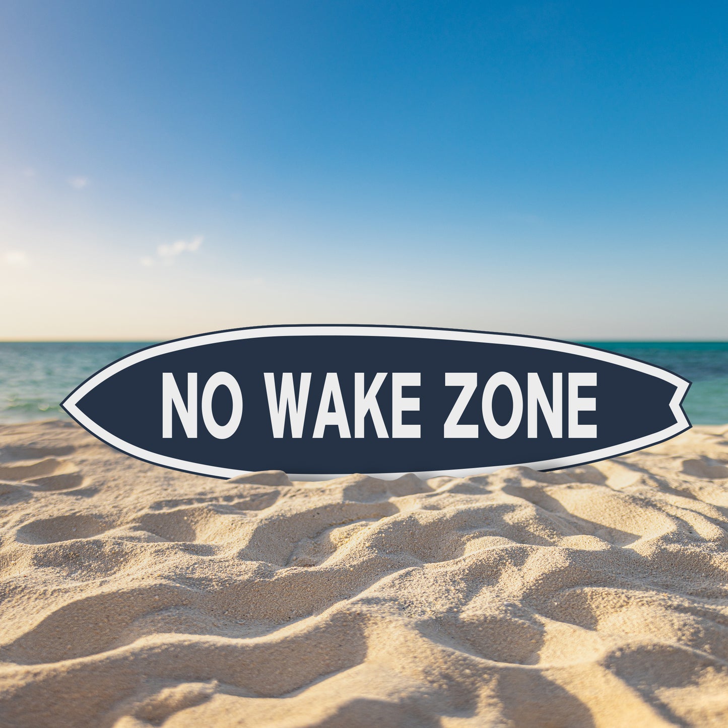 Outdoor No Wake Zone Surfboard Wall Art, PVC for Outside and Inside, Blue and White Nautical Design, 3 - 5 Feet