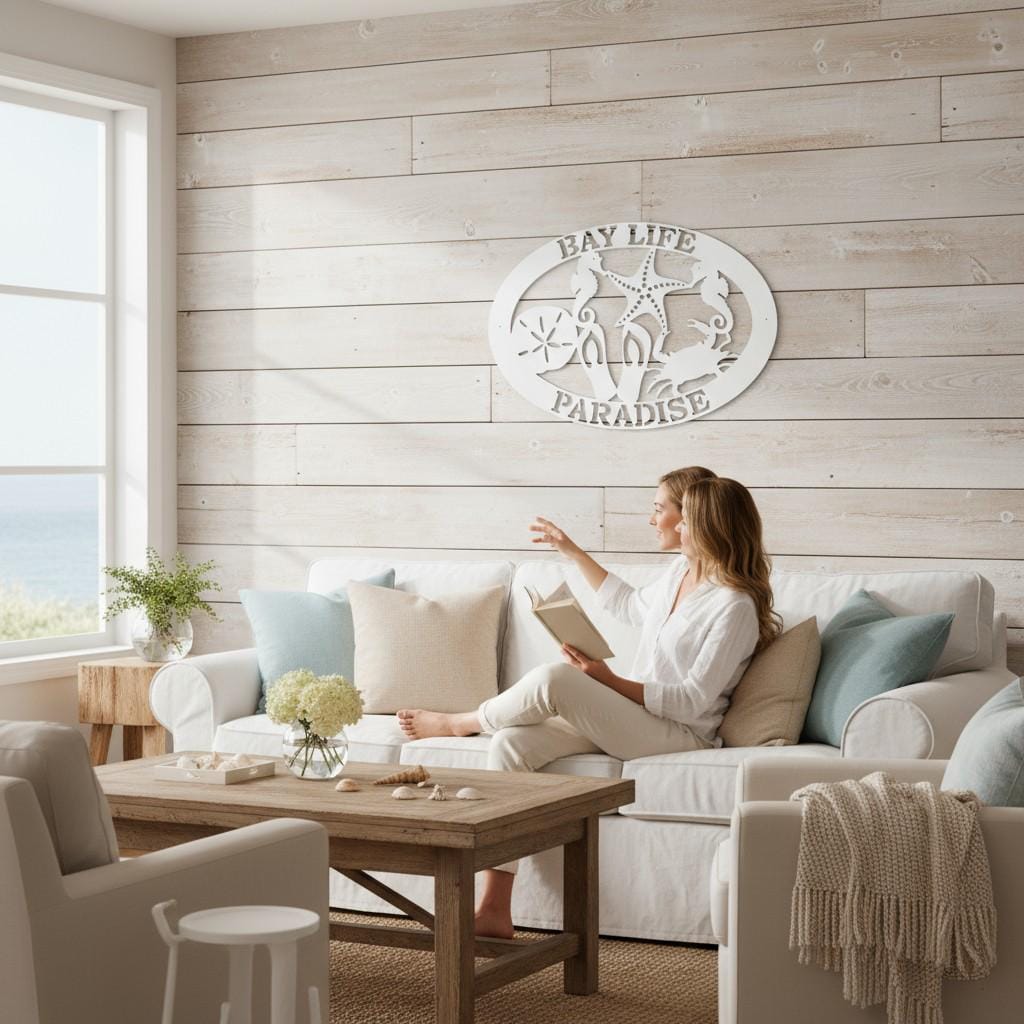 Bay Life Paradise Sign – Coastal Wall Art, PVC Beach House Decor, Nautical Outdoor Sign, 36x24 Inches