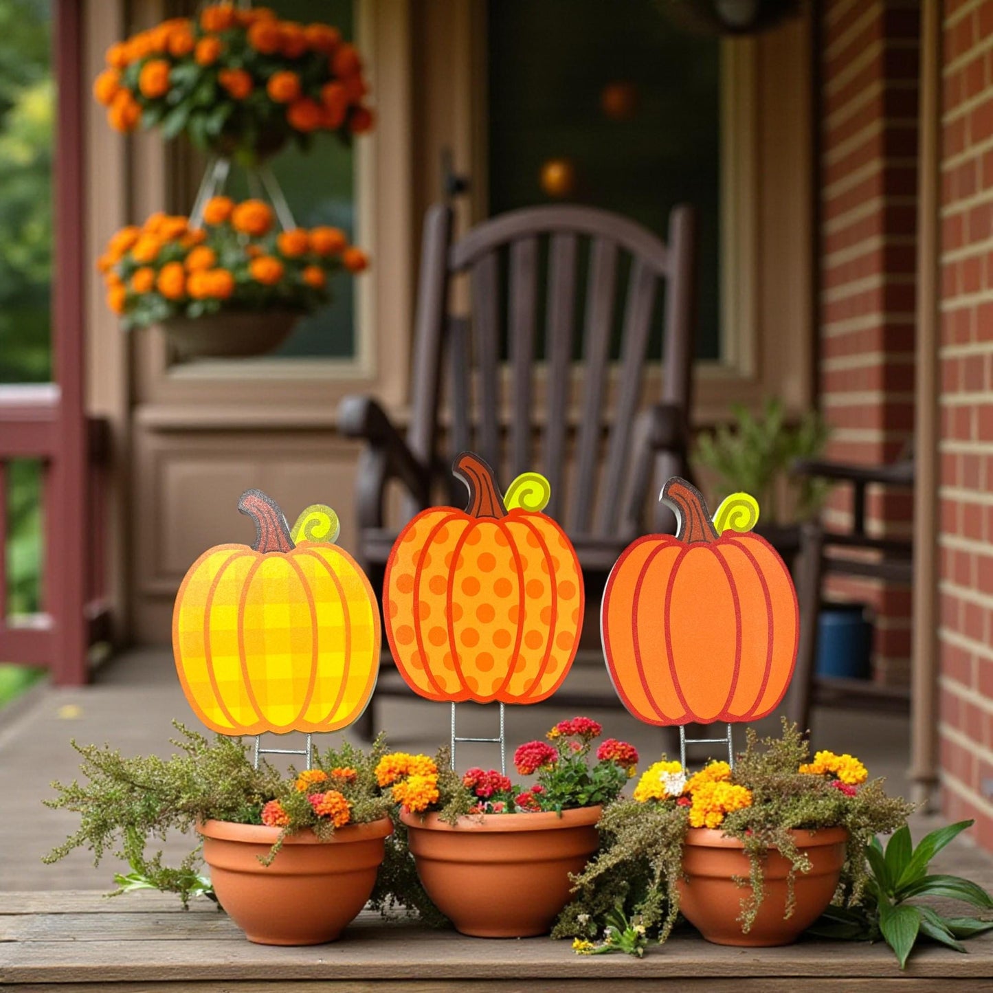 PVC Pumpkin Yard Stakes Set: Durable Autumn Garden Decor - Outdoor Fall Decorations - Made in USA