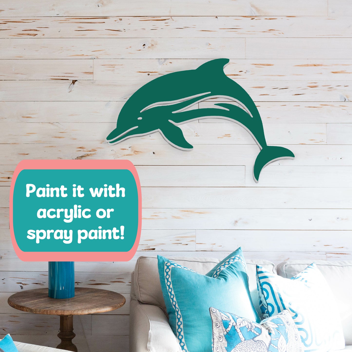 Outdoor Dolphin Wall Art – Coastal Beach House Wall Decor – PVC Dolphin Sign Indoor Outdoor – Nautical Marine Animal Decor for Pool, Shed, Garage, 4 Foot