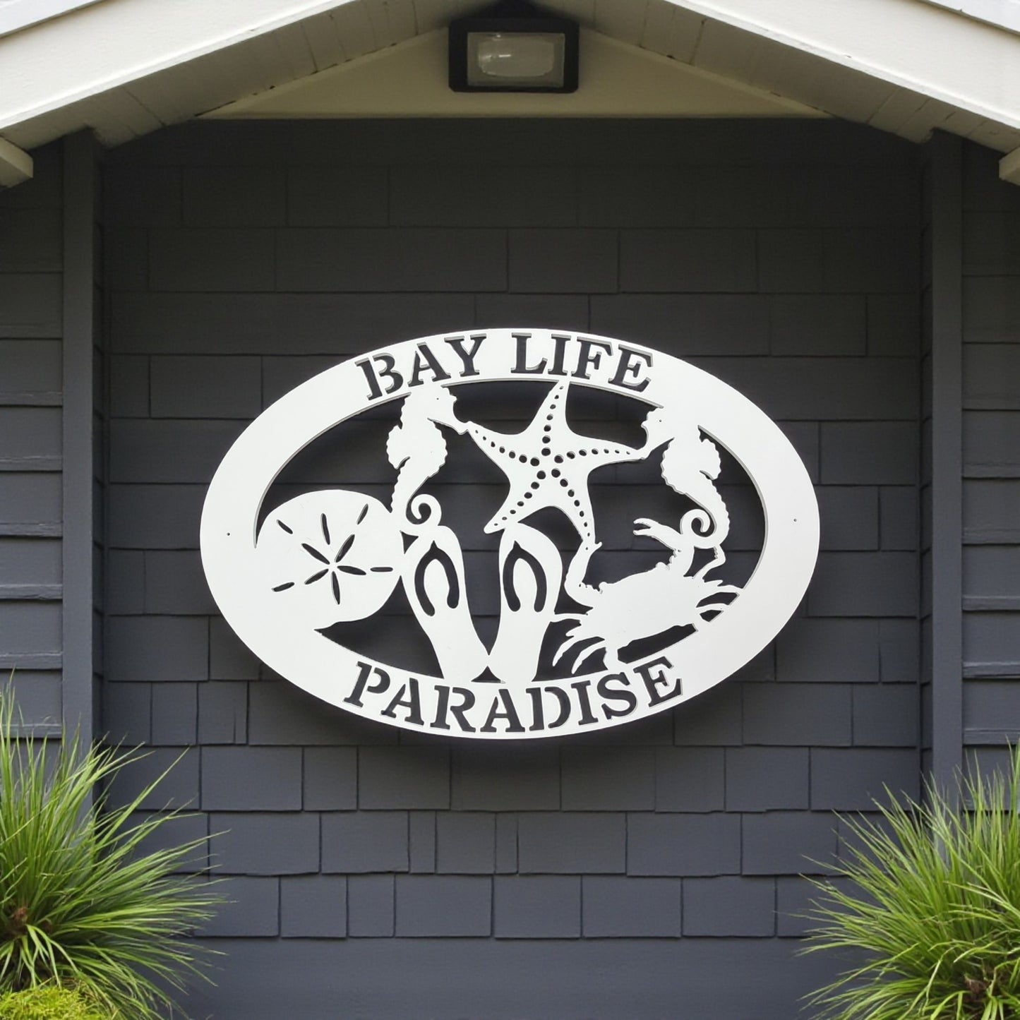 Bay Life Paradise Sign – Coastal Wall Art, PVC Beach House Decor, Nautical Outdoor Sign, 36x24 Inches