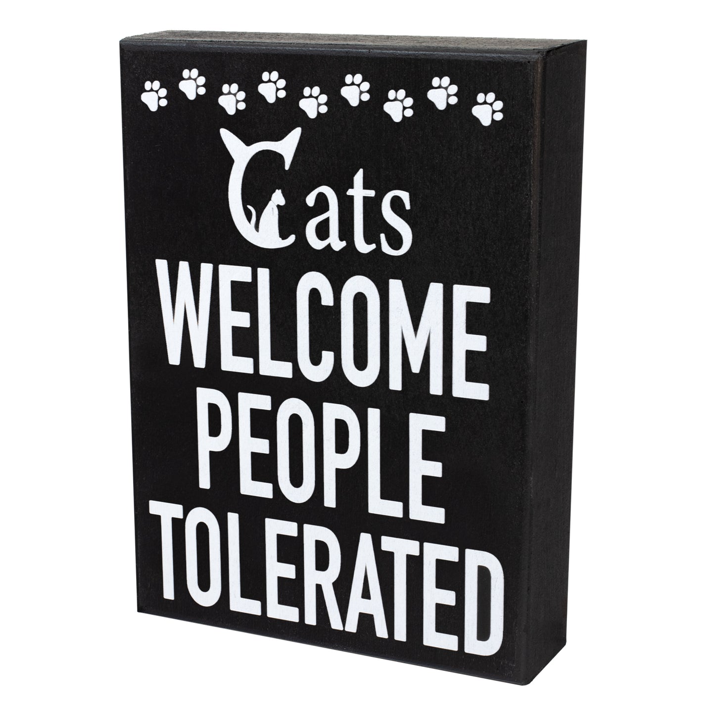 JennyGems Cats Welcome People Tolerated Sign – Funny Cat Lover Gift for Women and Men Rustic Wooden Wall Shelf Decor - Cat Wall Art for Home Farmhouse and Christmas Gift