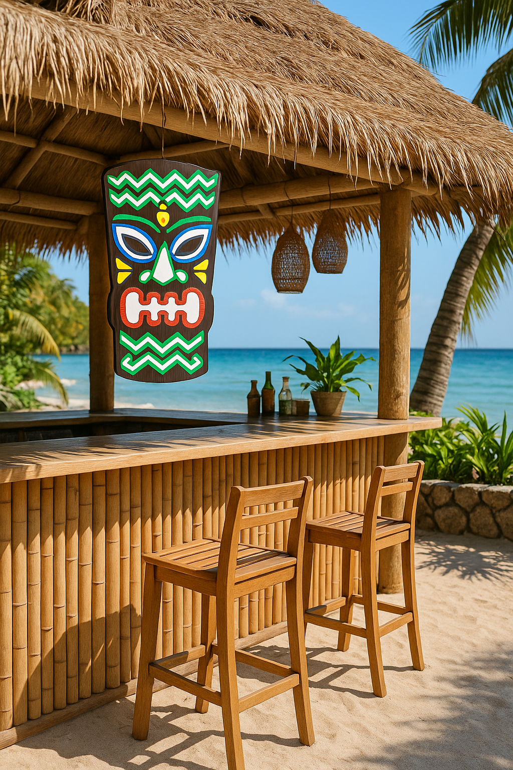 Tiki Mask Wall Decor – Tropical Style for Tiki Bars, Pool Areas, Patios, or Beach-Themed Spaces – Weatherproof PVC, 18 Inches