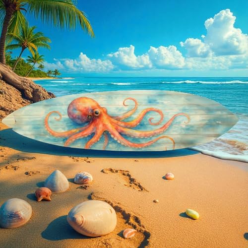 Octopus Surfboard Wall Art – Coastal Nautical Decor, PVC Outdoor Beach Sign, Ocean Lover Gift, Octopus Decoration, 3 - 5 Feet