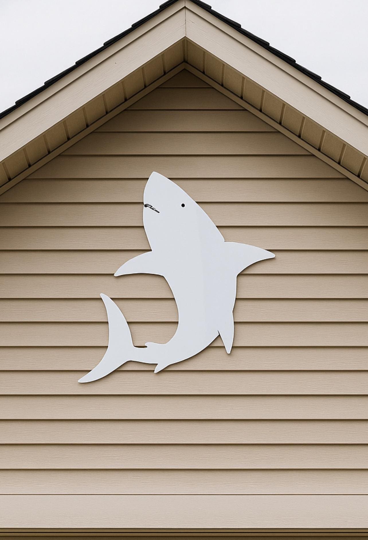 PVC Shark Wall Art - Outdoor Beach House Decor, Nautical Coastal Shark Sign, Durable Weatherproof PVC, Made in USA