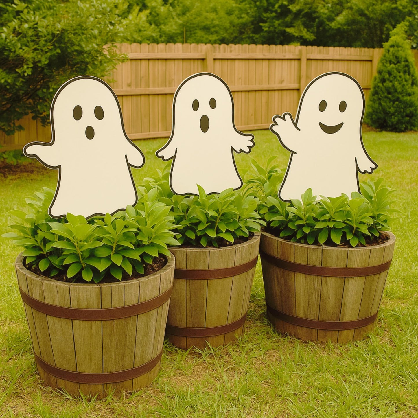 Set of 3 Halloween Ghost Yard Stakes – 12" Outdoor PVC Decorations, Cute Fall Lawn Ornaments, Weatherproof Halloween Yard Décor
