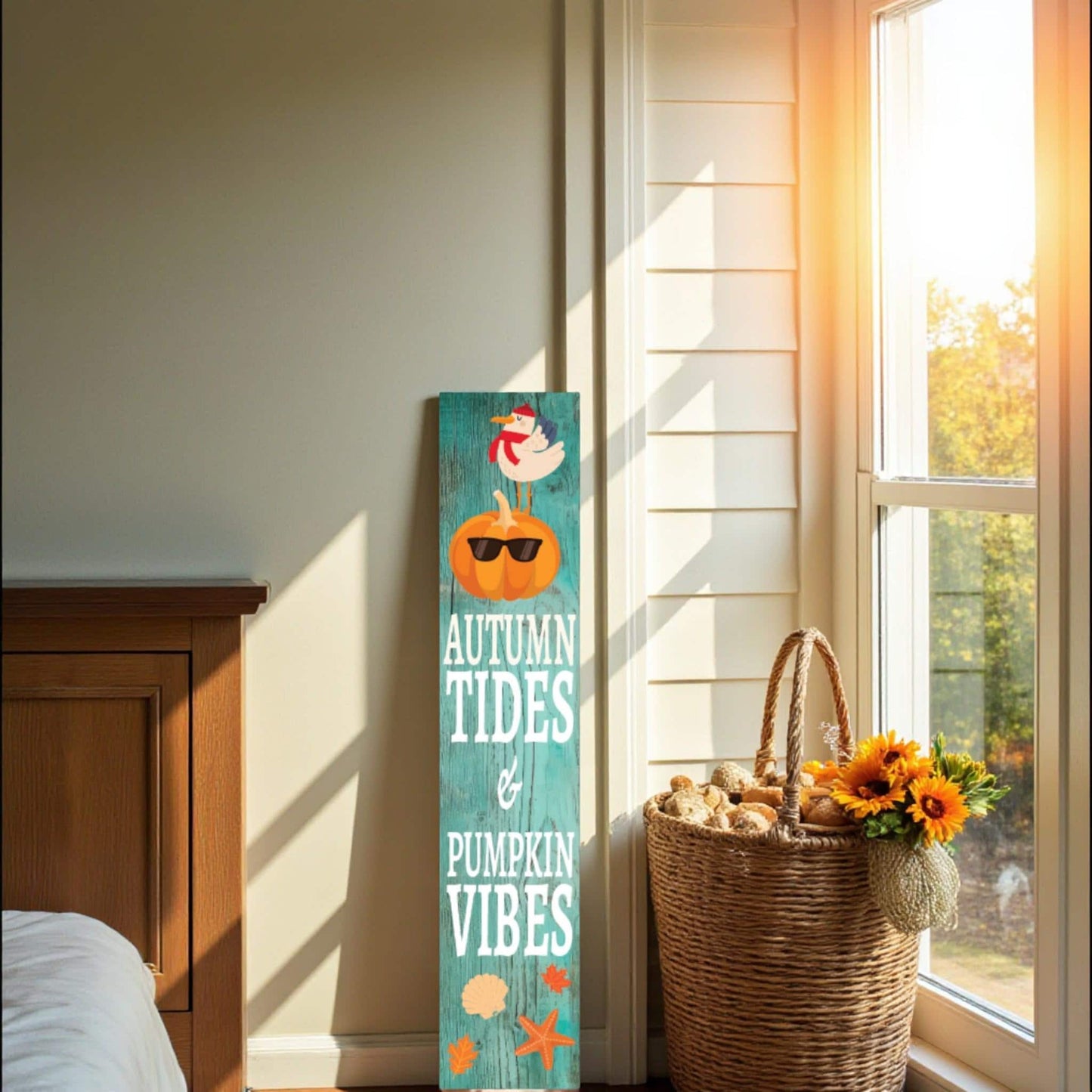 Coastal Farmhouse Autumn Sign: Pumpkin Vibes, Indoor/Outdoor Fall Decor