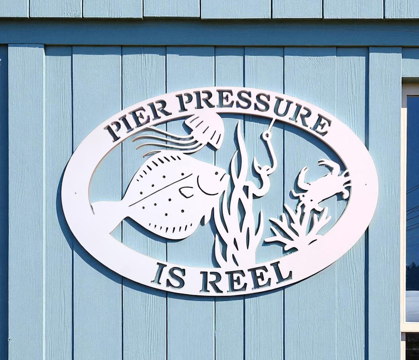 Flounder Fishing Sign – PVC Coastal Wall Art, Beach House Sign, Nautical Outdoor Décor, Made in USA
