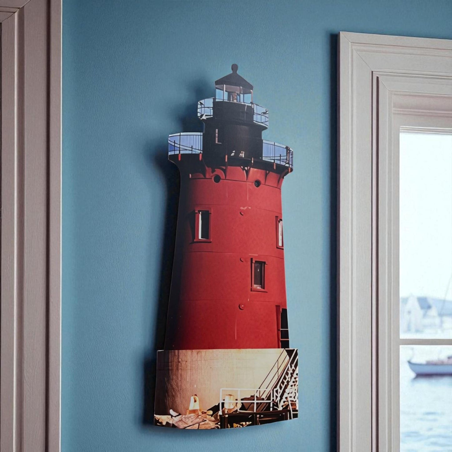 Breakwater Lighthouse Wall Art – Lewes Delaware Coastal Décor, PVC Lighthouse Sign for Indoor/Outdoor Use