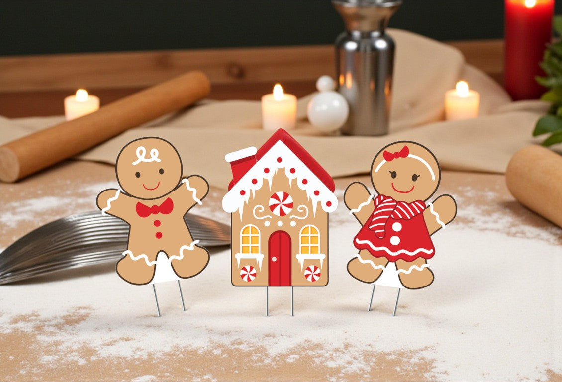 Gingerbread Yard Stakes Set: PVC Christmas Outdoor Decor