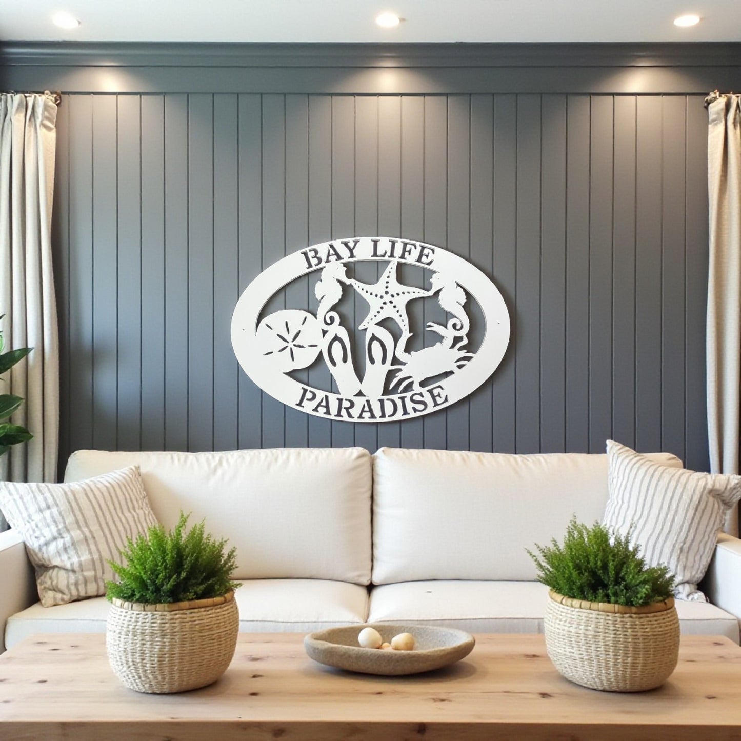 Bay Life Paradise Sign – Coastal Wall Art, PVC Beach House Decor, Nautical Outdoor Sign, 36x24 Inches