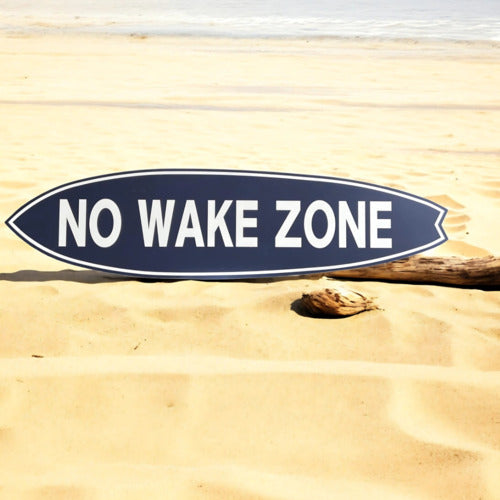 Outdoor No Wake Zone Surfboard Wall Art, PVC for Outside and Inside, Blue and White Nautical Design, 3 - 5 Feet