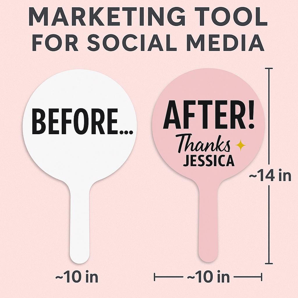 Before and After Hair Stylist Photo Prop Set | Salon Marketing Sign | Handheld PVC Mirror Sign | Client Reveal Sign for Stylists
