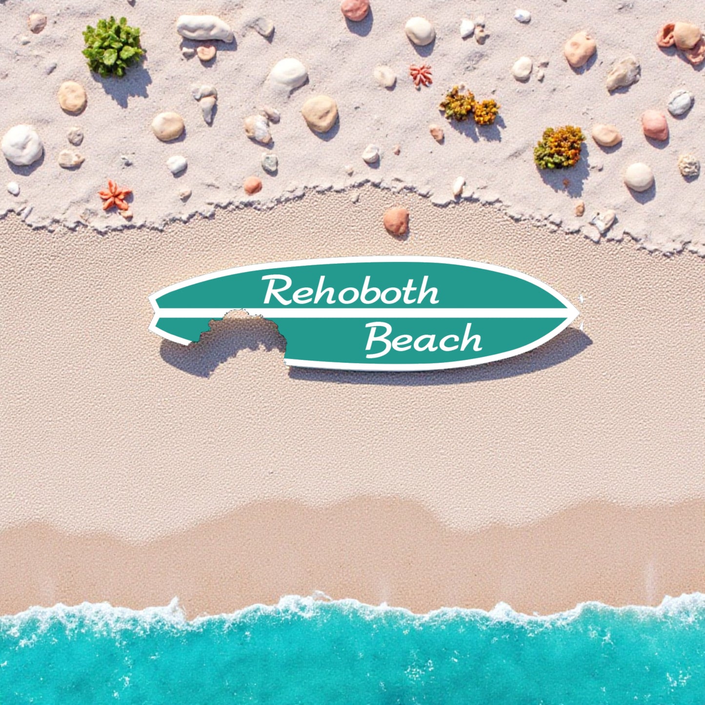 Rehoboth Beach Surfboard Sign - Coastal Beach House Decor, Weatherproof PVC Wall Art