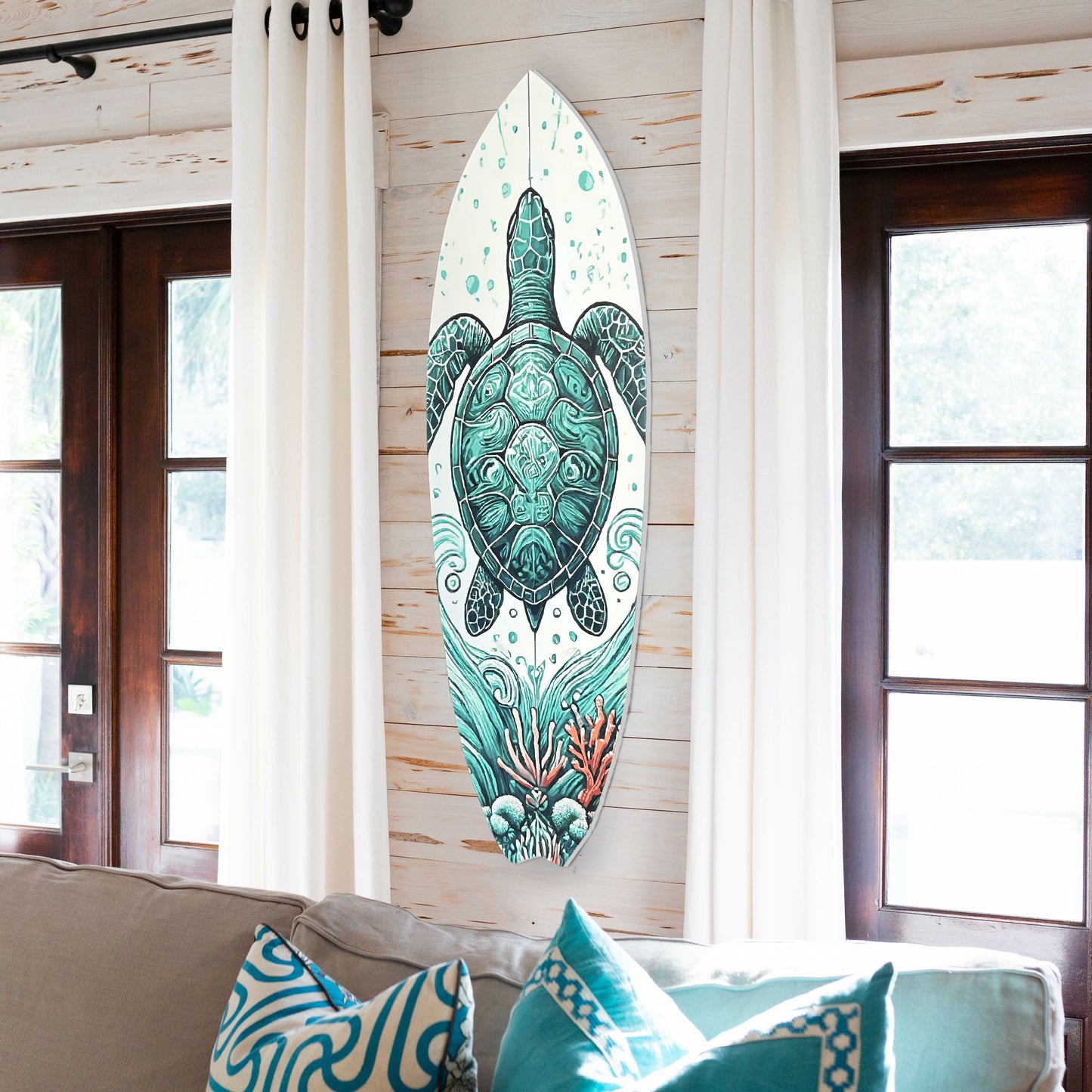 Outdoor Decorative Turtle Surfboard Wall Art, PVC, Weather Resistant, Surfboard Sign