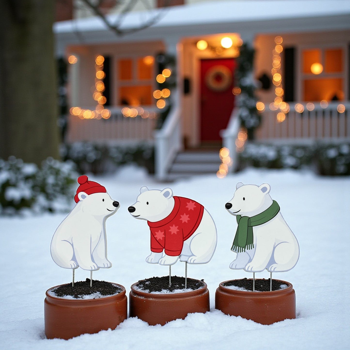 Polar Bear Yard Signs Set of 3 - Outdoor PVC Christmas Decorations with Stakes – Fun Yard Décor