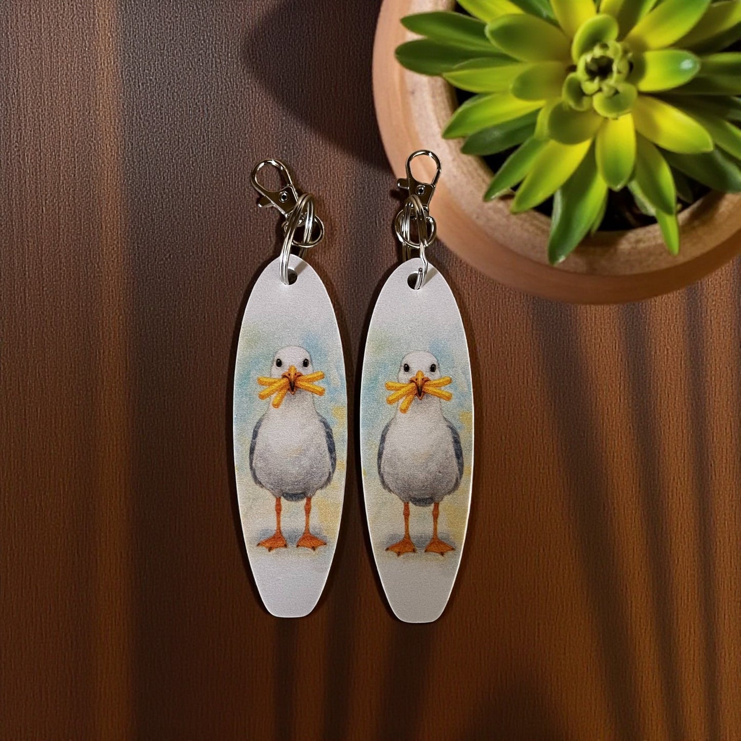 Funny Seagull Keychains Set of 2 – PVC Beach Keyrings for Bags, Backpacks, or Keys – Coastal Souvenir or Gift