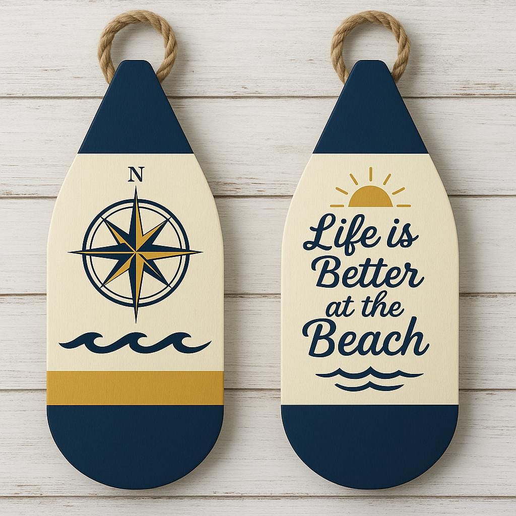 Buoy Wall Decor Set (2) – Coastal Nautical Beach House Wall Art, Indoor/Outdoor PVC, Ready to Hang