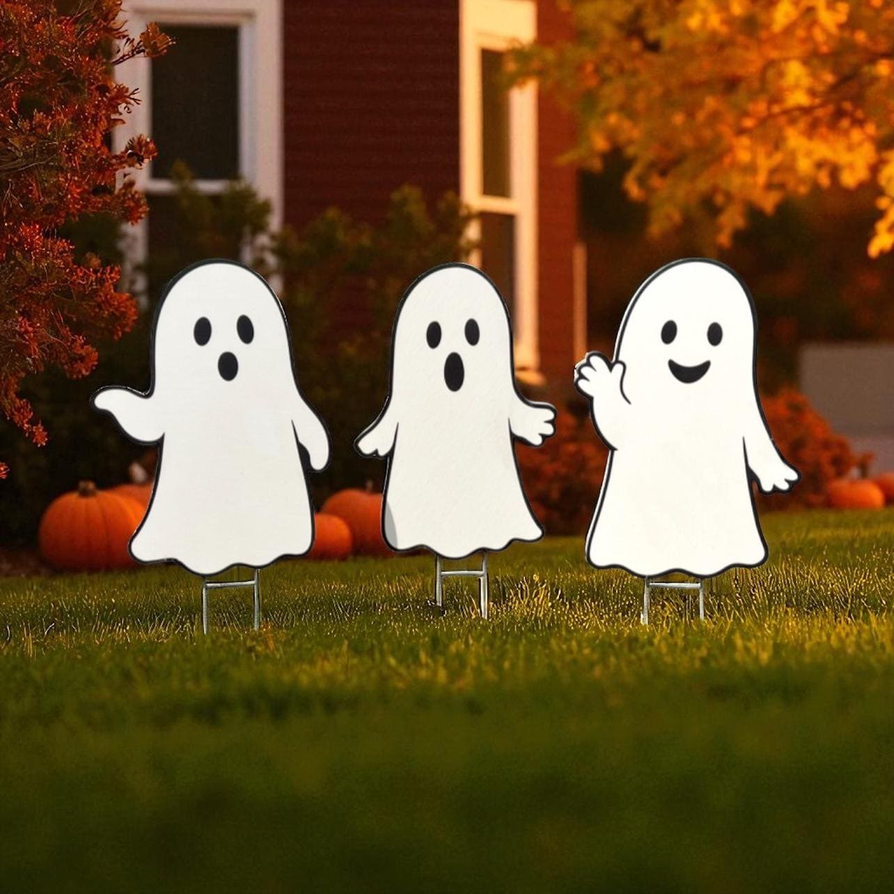 Set of 3 Halloween Ghost Yard Stakes – 12" Outdoor PVC Decorations, Cute Fall Lawn Ornaments, Weatherproof Halloween Yard Décor