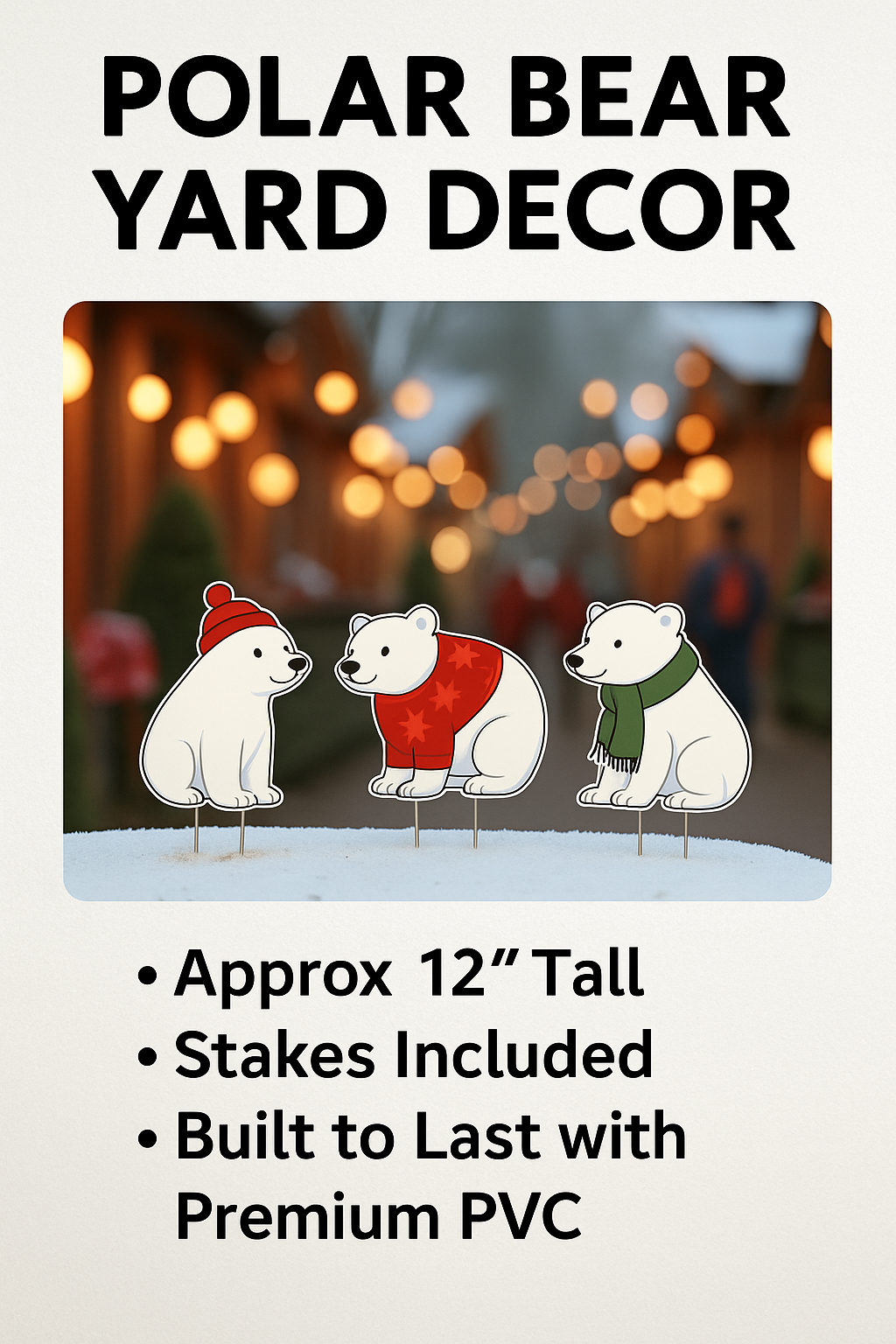 Polar Bear Yard Signs Set of 3 - Outdoor PVC Christmas Decorations with Stakes – Fun Yard Décor