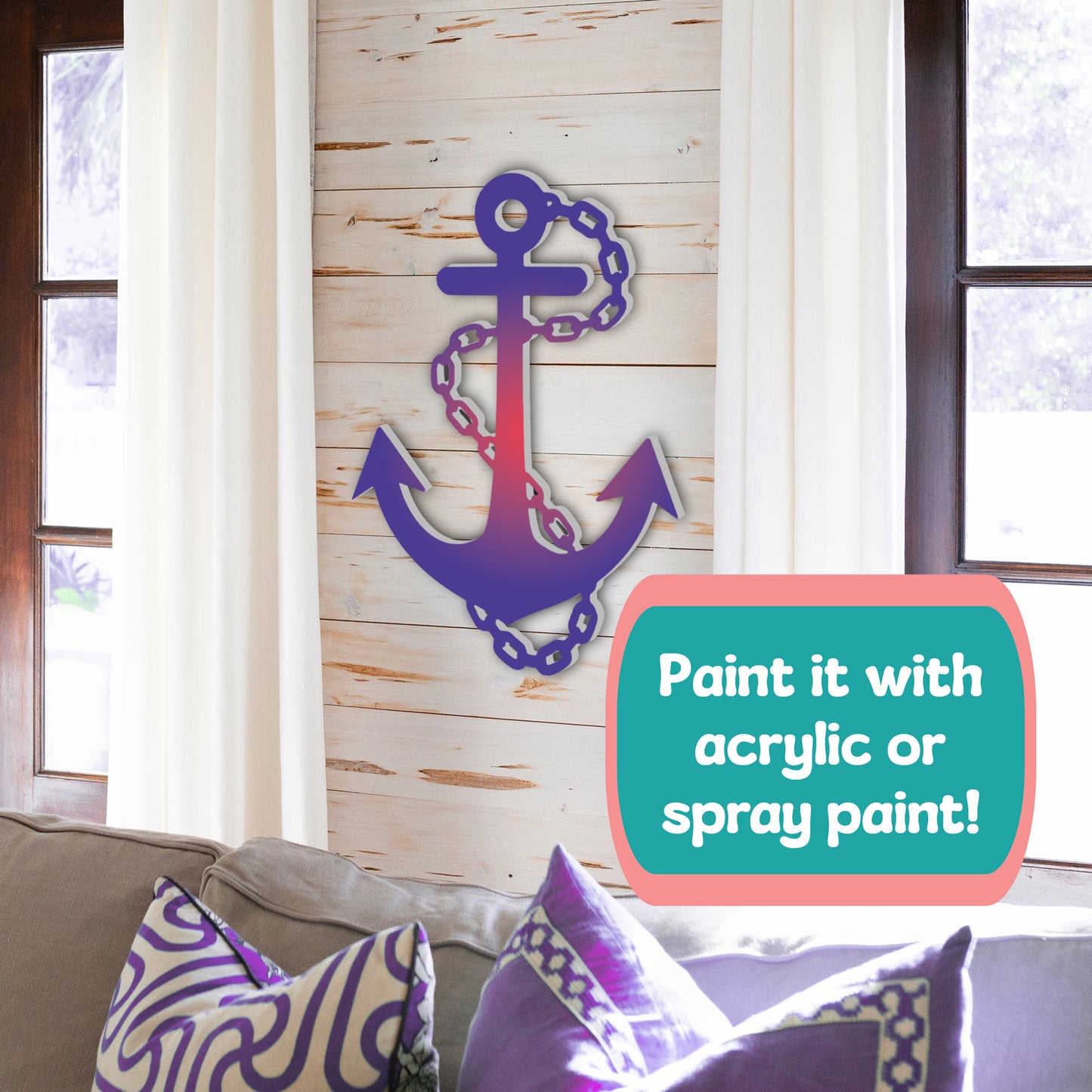 Outdoor Anchor Wall Decor – Nautical Beach House Sign – Weatherproof PVC Anchor with Chain – Ocean Marine Art for Indoor Outdoor Use
