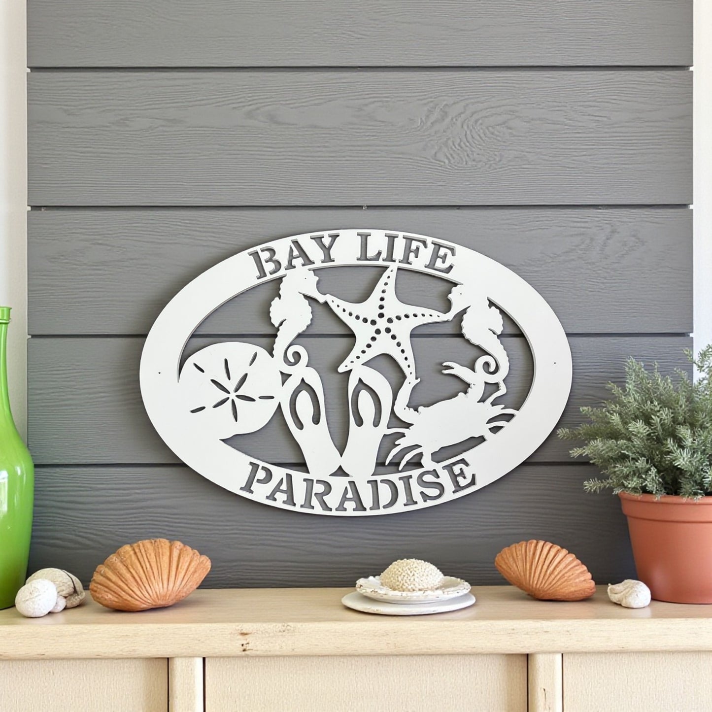 Bay Life Paradise Sign – Coastal Wall Art, PVC Beach House Decor, Nautical Outdoor Sign, 36x24 Inches