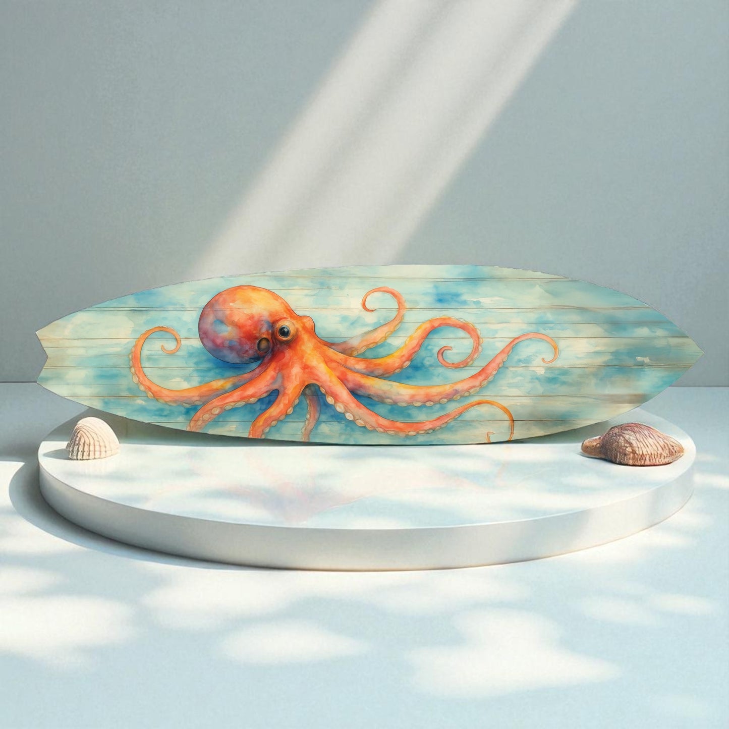 Octopus Surfboard Wall Art – Coastal Nautical Decor, PVC Outdoor Beach Sign, Ocean Lover Gift, Octopus Decoration, 3 - 5 Feet