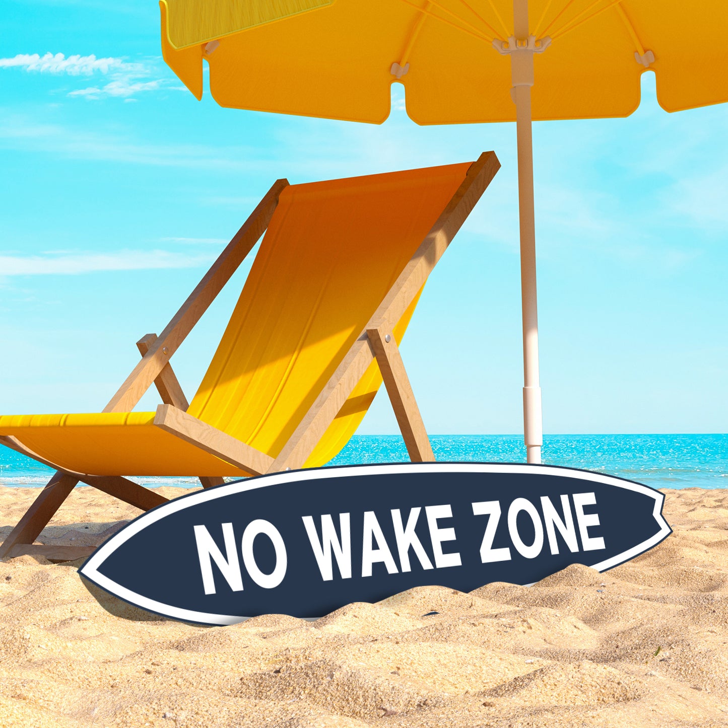 Outdoor No Wake Zone Surfboard Wall Art, PVC for Outside and Inside, Blue and White Nautical Design, 3 - 5 Feet