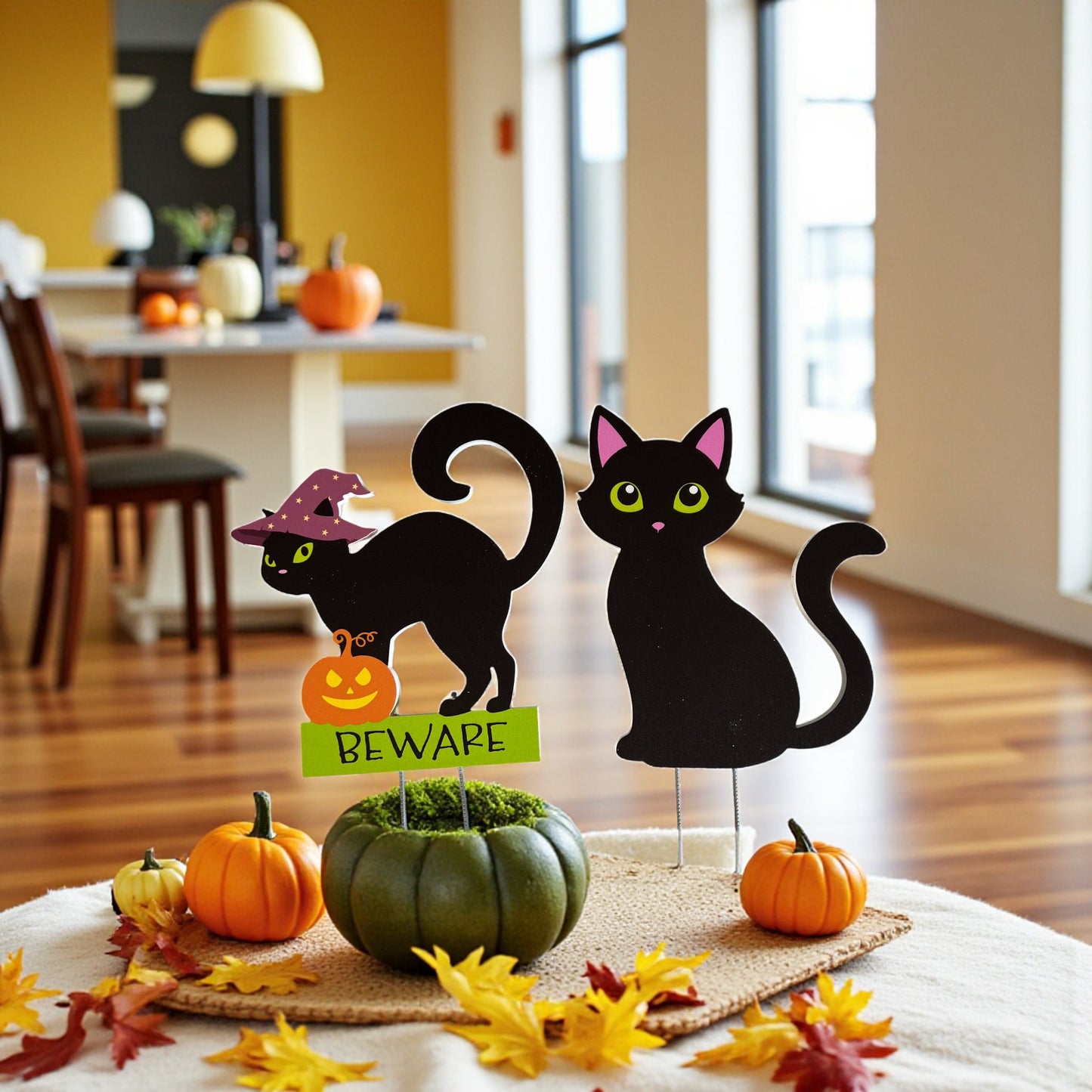 Black Cats Halloween Yard Stakes, Outdoor PVC Fall Decor, Set of 2, Stakes Included