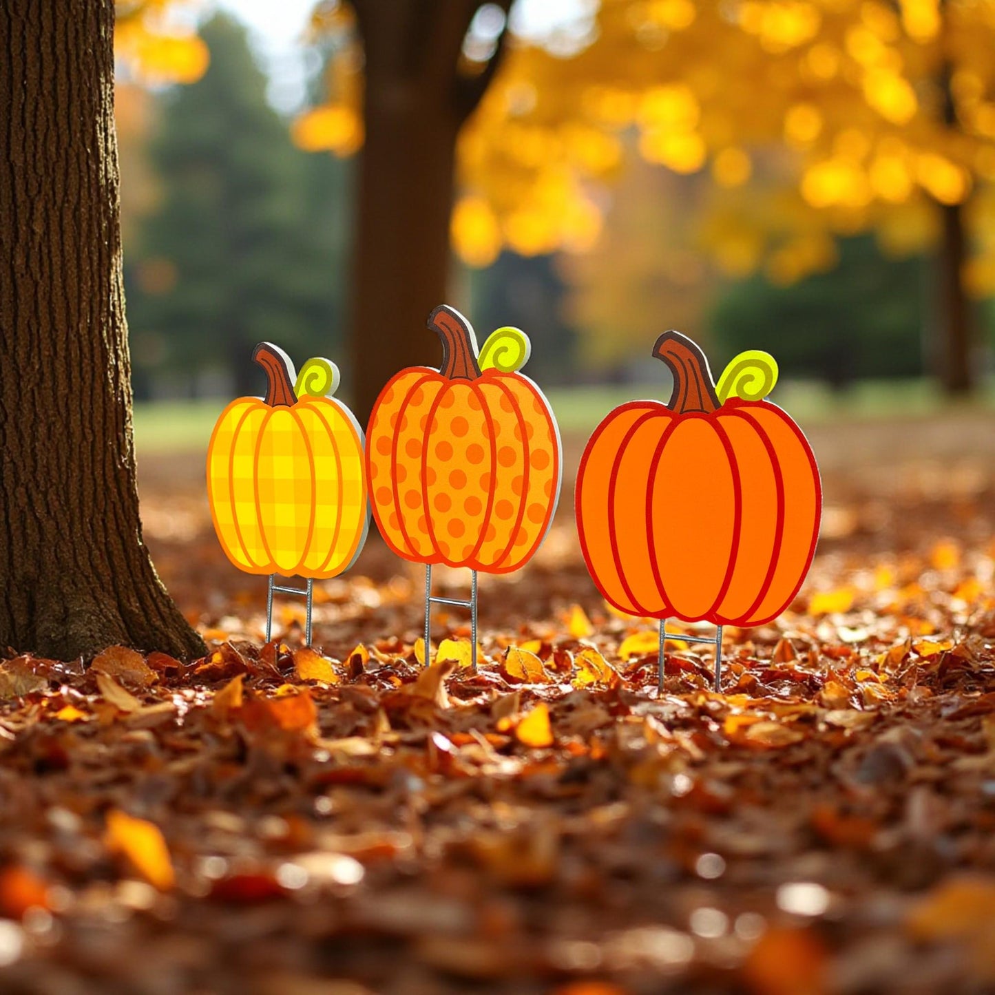 PVC Pumpkin Yard Stakes Set: Durable Autumn Garden Decor - Outdoor Fall Decorations - Made in USA