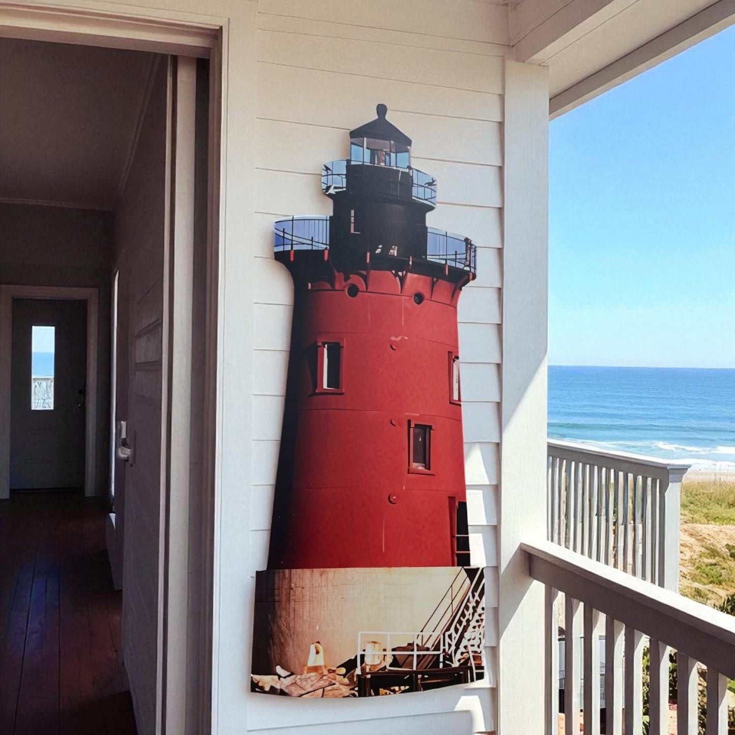 Breakwater Lighthouse Wall Art – Lewes Delaware Coastal Décor, PVC Lighthouse Sign for Indoor/Outdoor Use