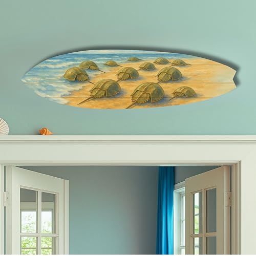 Horseshoe Crab Surfboard Wall Art – Coastal PVC Sign for Beach House Decor, Marine Life, Outdoor Surfboard Sign – Nautical Wall Accent, 3 - 5 Feet