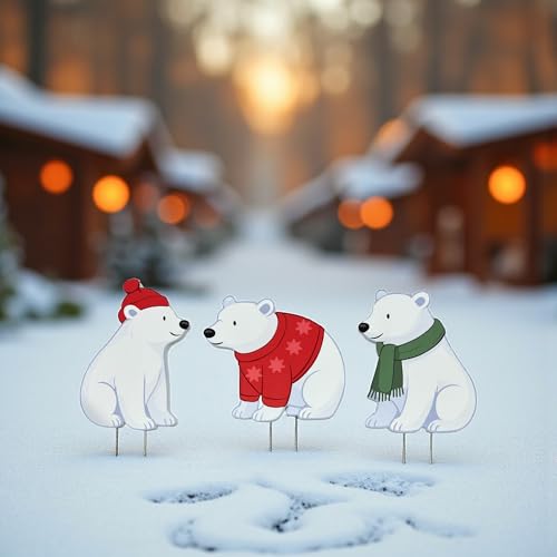 Polar Bear Yard Signs Set of 3 - Outdoor PVC Christmas Decorations with Stakes – Fun Yard Décor