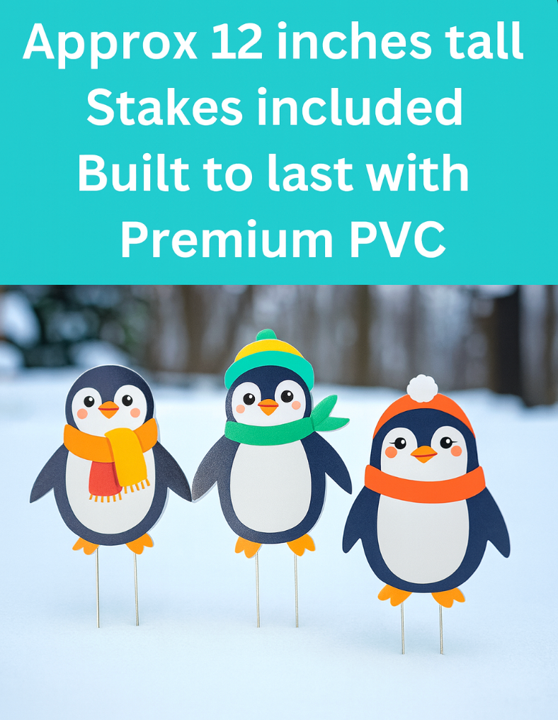 Christmas Penguins Yard Signs Set of 3 - Outdoor PVC Holiday Decorations with Stakes – Fun Yard Décor