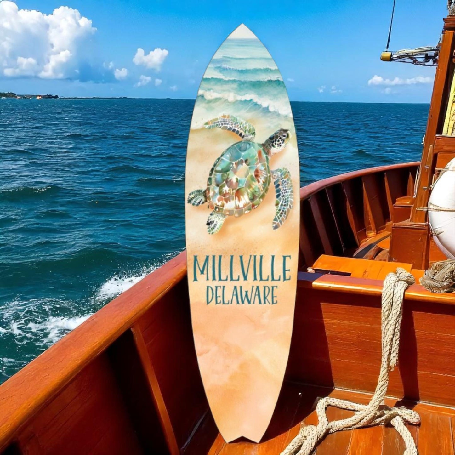 Millville Delaware Surfboard Wall Art – Nautical Beach House Decor, Outdoor Coastal Sign, Weatherproof PVC Surfboard for Porch or Patio