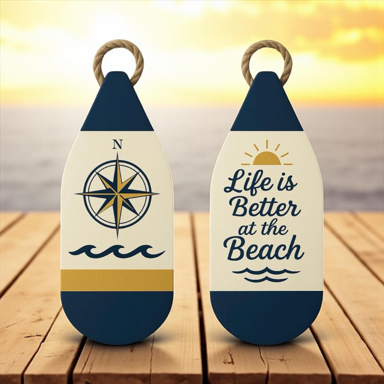 Buoy Wall Decor Set (2) – Coastal Nautical Beach House Wall Art, Indoor/Outdoor PVC, Ready to Hang