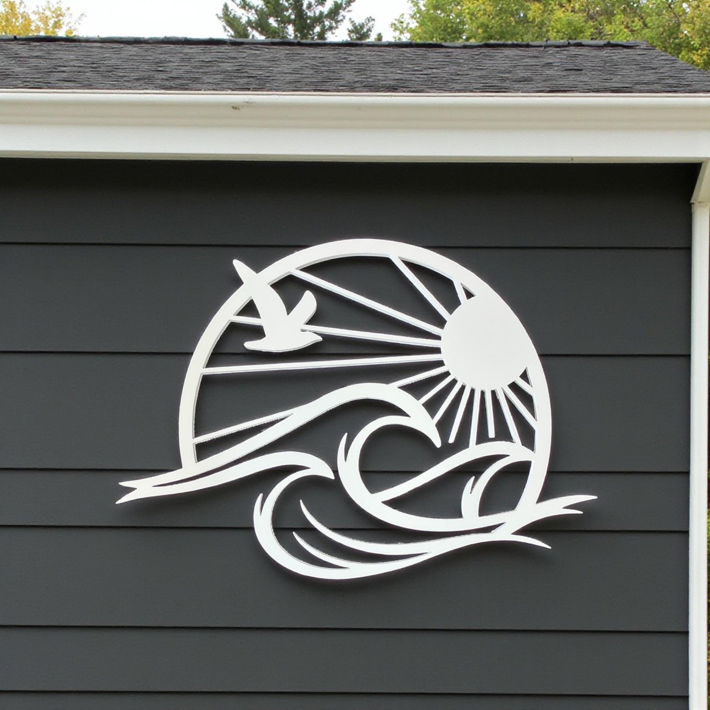 Sun & Waves Coastal Wall Art – 3 Ft PVC Beach House Sign, Seagull Ocean Decor, Nautical Outdoor/Indoor Wall Hanging