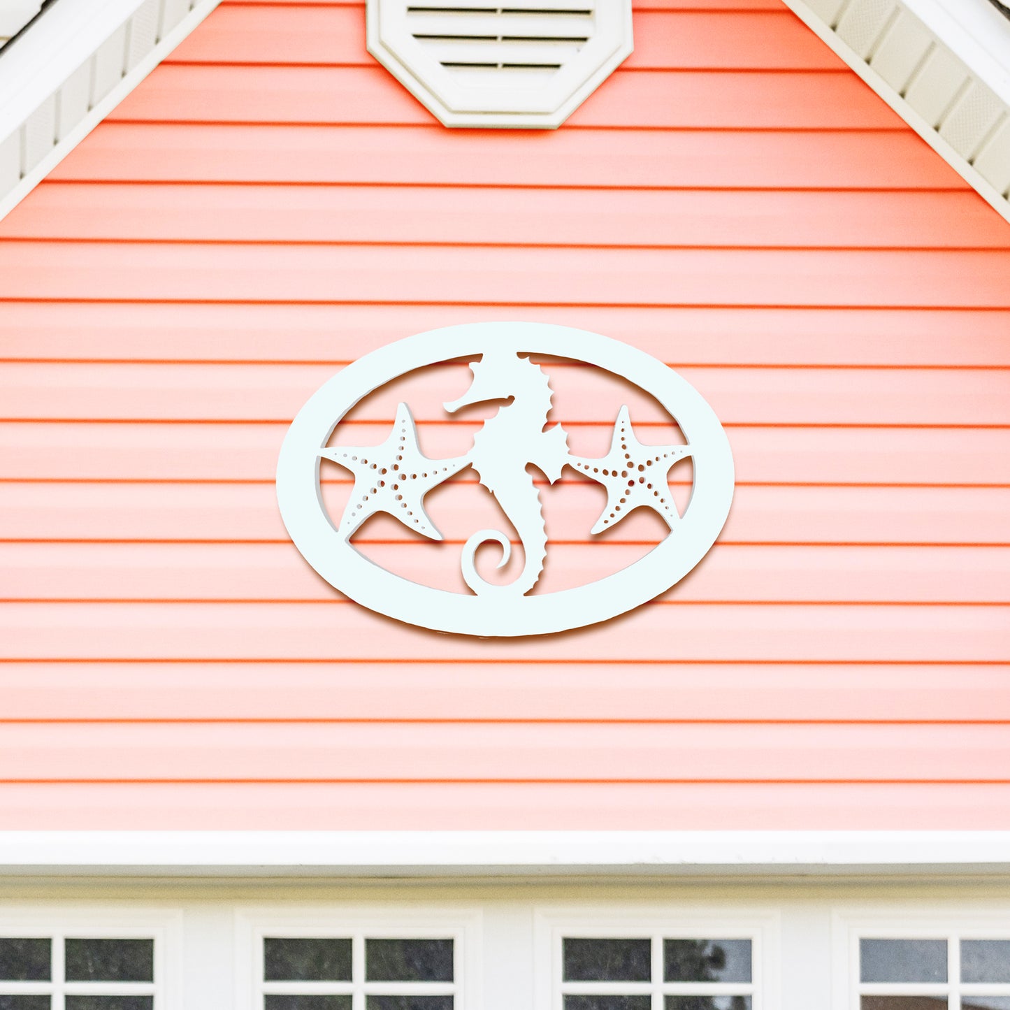 Outdoor Seahorse and Starfish Wall Art – Oval Beach House Decoration, Weatherproof PVC – Coastal Decor for Porch, Shed, Pool Area or Fence
