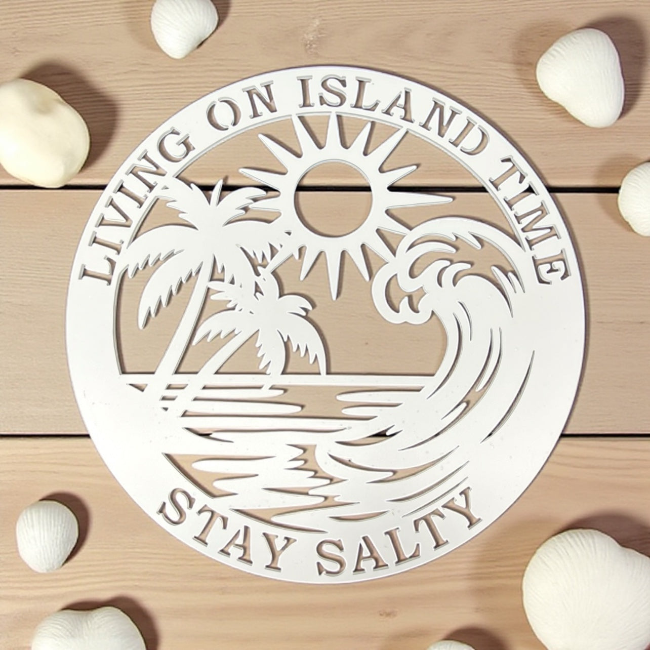 Living on Island Time Stay Salty Sign – 3 Ft Round PVC Outdoor Beach House Wall Art, Coastal Decor, Tropical Wave & Palm Tree