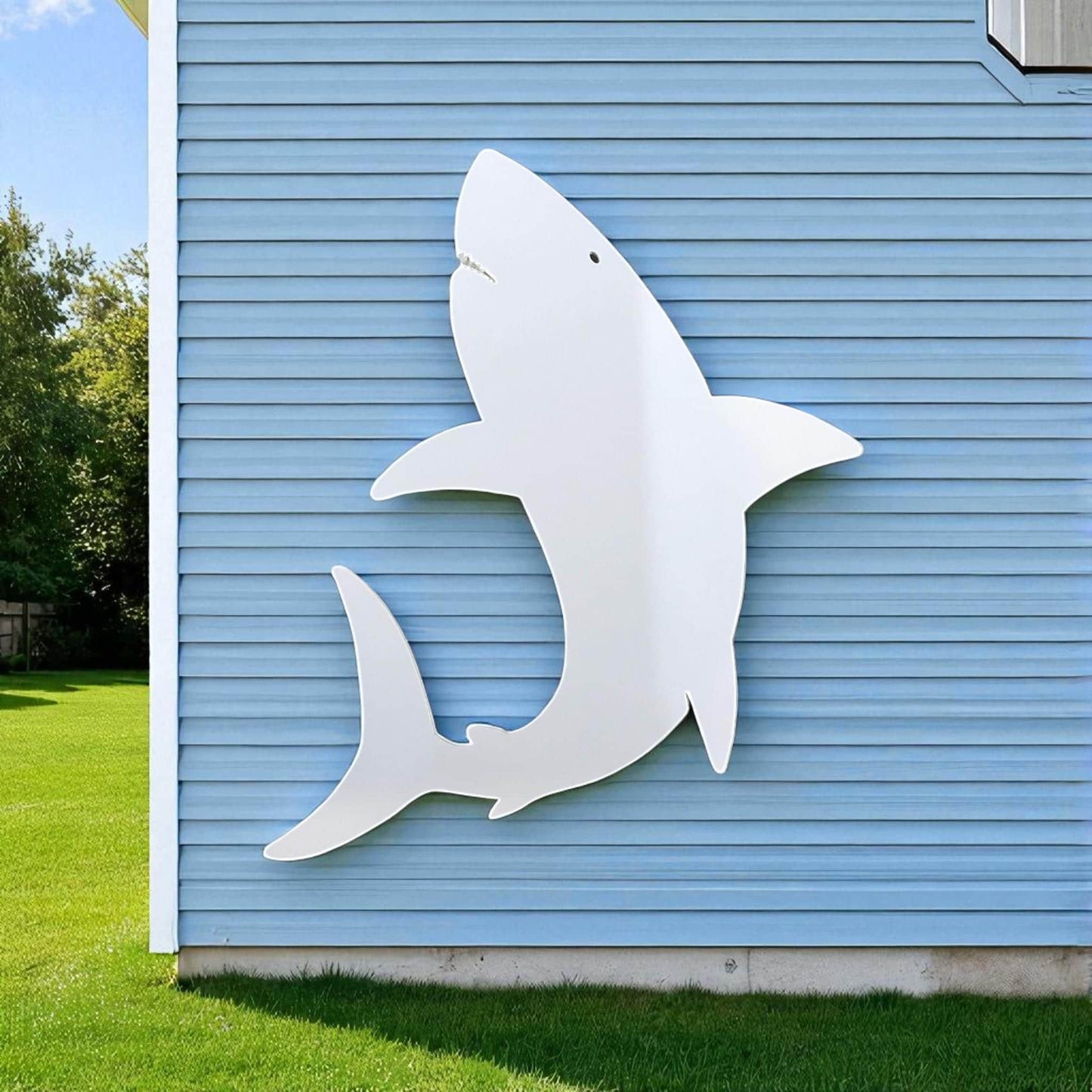 PVC Shark Wall Art - Outdoor Beach House Decor, Nautical Coastal Shark Sign, Durable Weatherproof PVC, Made in USA