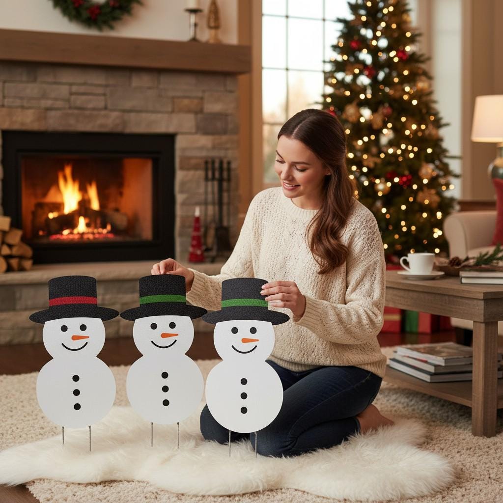 Snowman Yard Stakes Set: PVC Holiday Outdoor Porch Decor