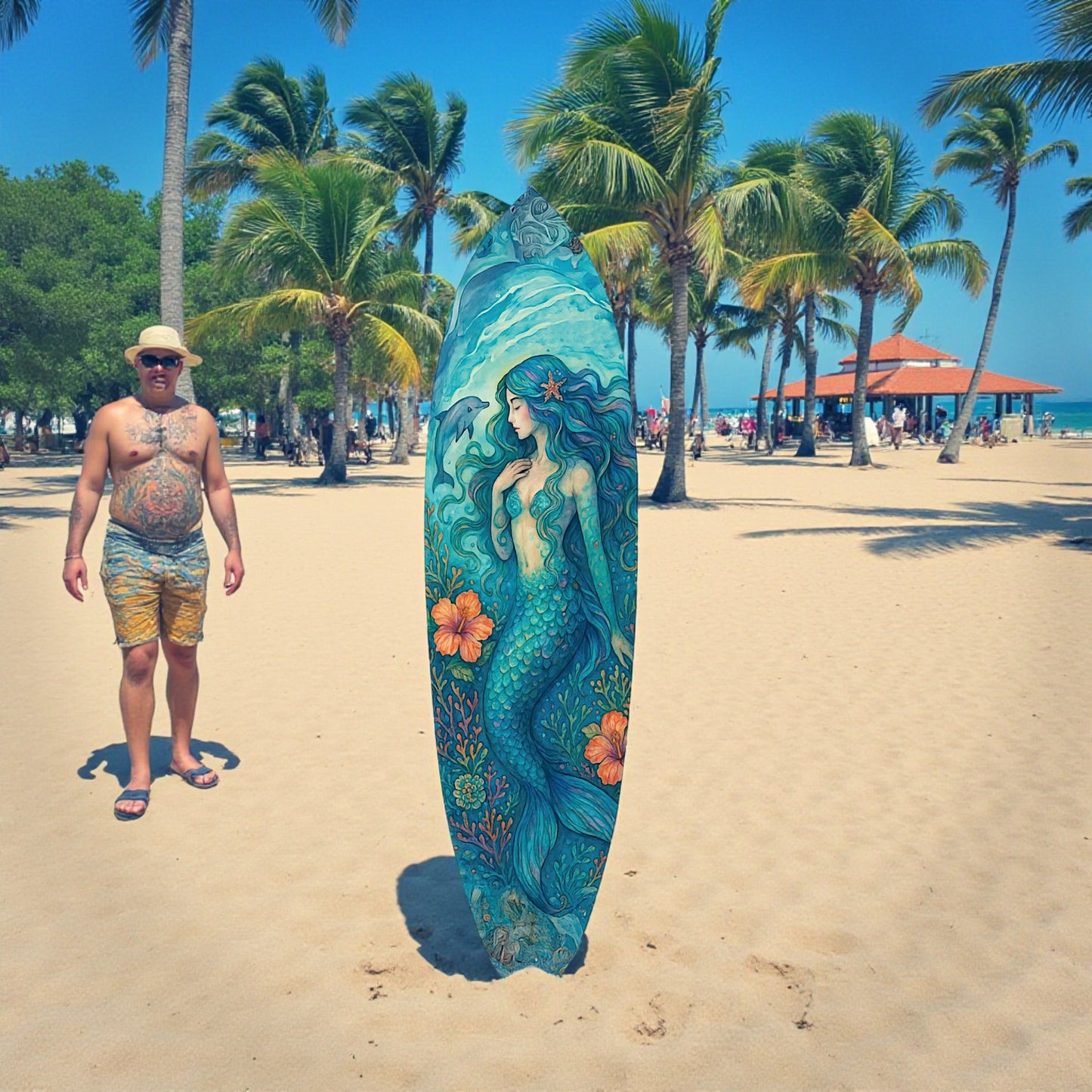 JennyGems Mermaid Decorative Surfboard Sign – Indoor Outdoor Coastal Wall Art, Beach Mermaid Décor, Ocean Lover Gift, Tropical PVC Surfboard Art, Nautical Home Décor, Made in USA, 2 Foot