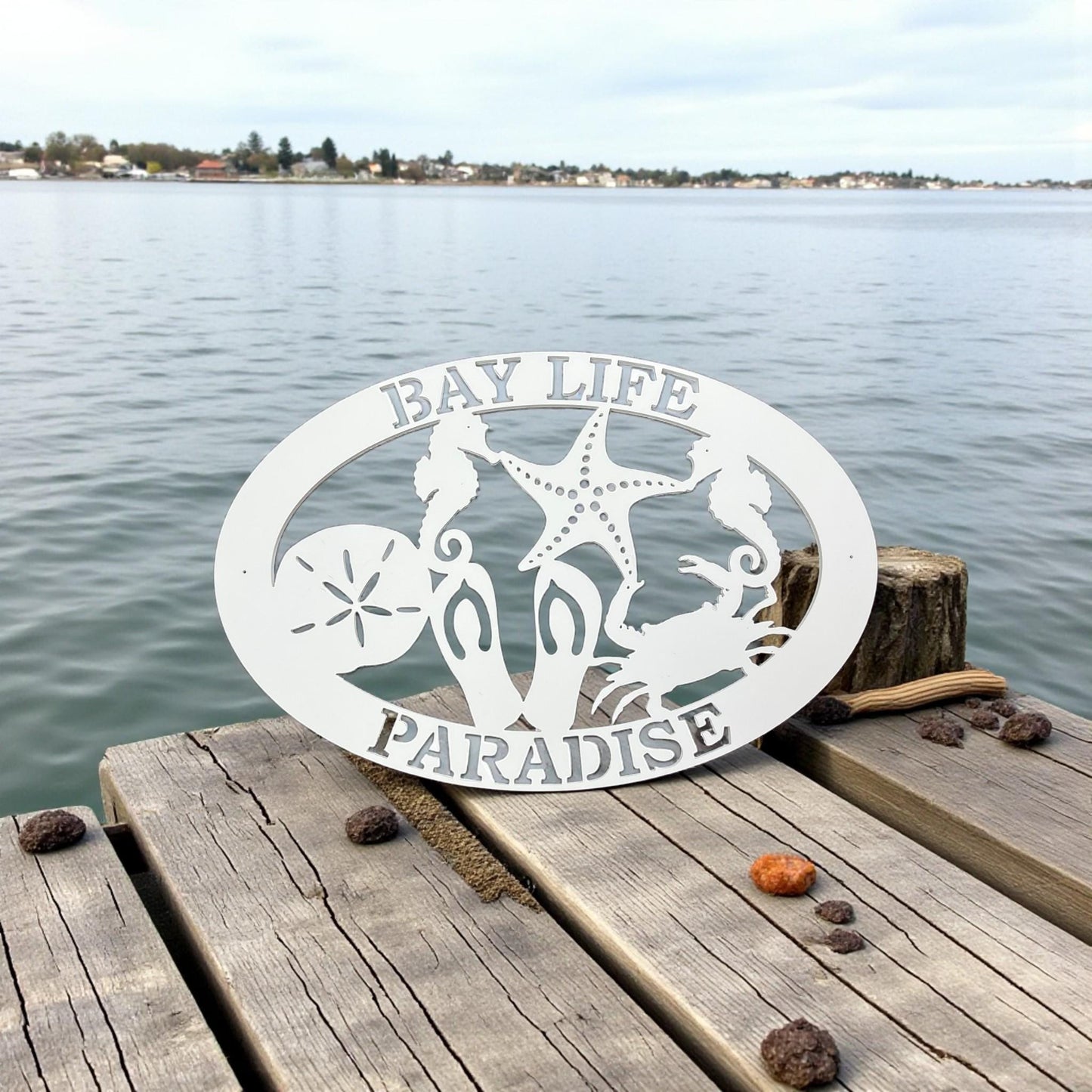 Bay Life Paradise Sign – Coastal Wall Art, PVC Beach House Decor, Nautical Outdoor Sign, 36x24 Inches